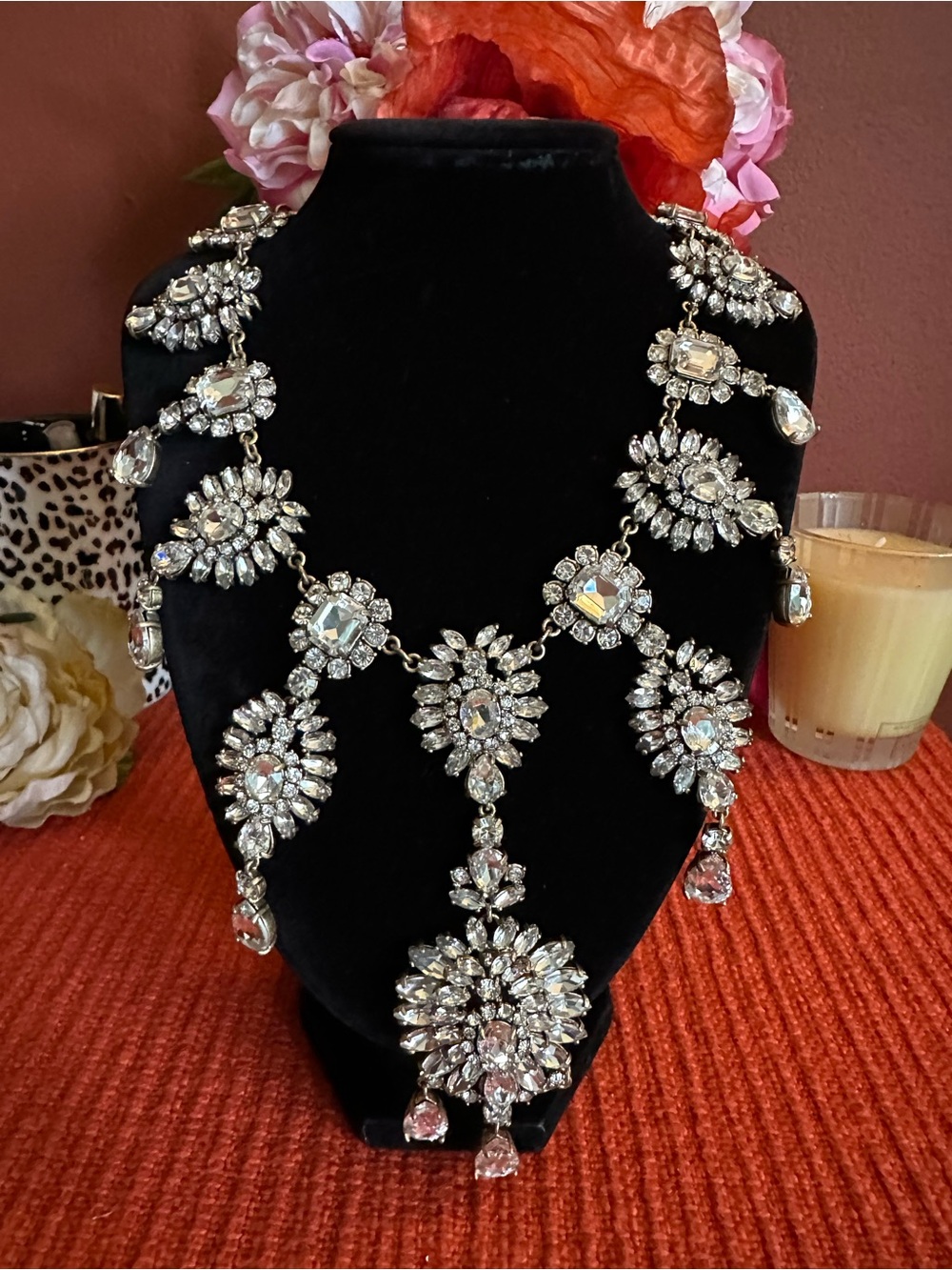 J. Crew Clear Crystal Floral Statement Necklace
